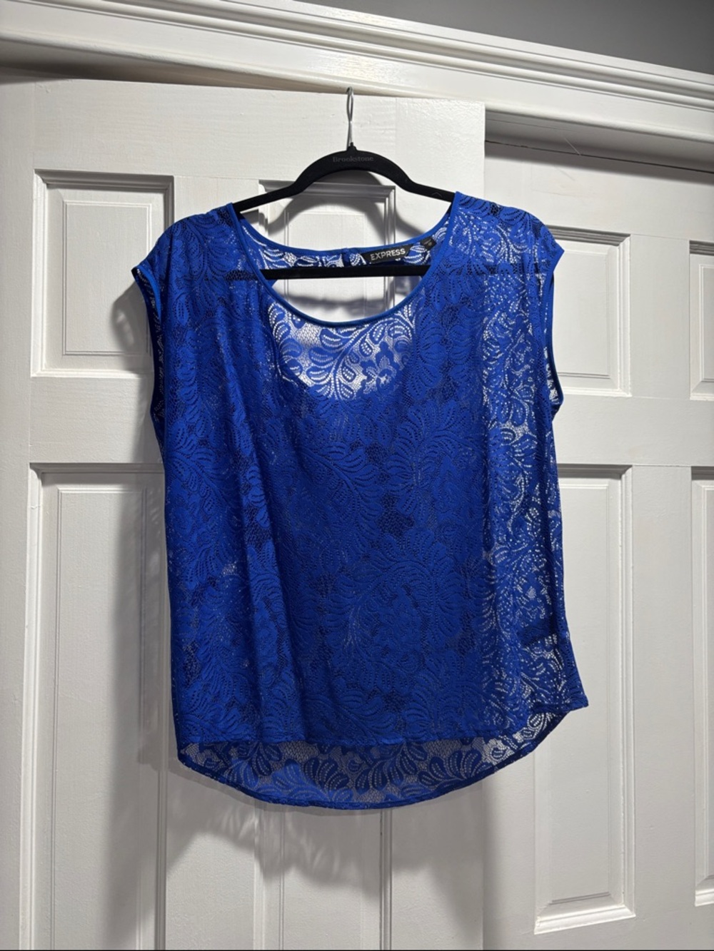 Express Cobalt Blue Floral Lace Cap Sleeve Blouse